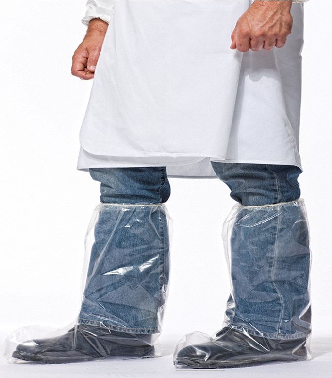 VR Shoe Covers: Polyolefin, Includes Slip Resistant Sole, 24 in Overall Ht, Clear, L, 100 PK