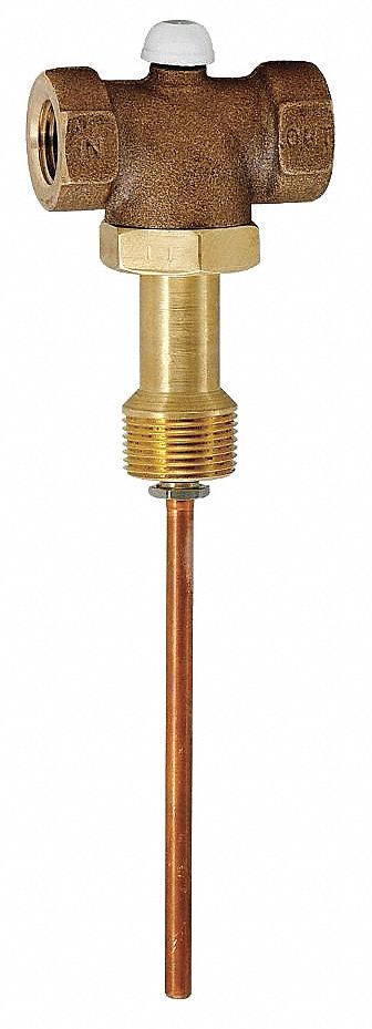 Automatic Temperature Gas Shutoff Valve: MNPT x FNPT, 3/4 in x 1/2 in Connection Size, Bronze