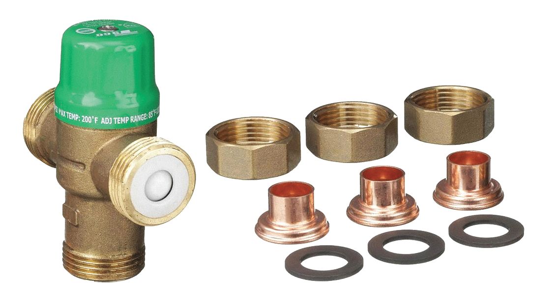 Thermostatic Mixing Valve: 1 in Inlet Connection Size, 1 in Outlet Connection Size, Brass