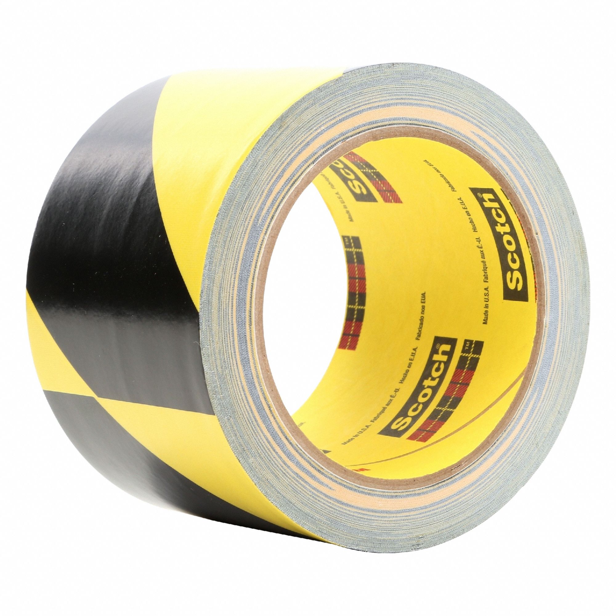 Floor Marking Tape: Gen Purpose, Striped, Black/Yellow, 3 in x 108 ft, 5.4 mil Tape Thick, 12 PK