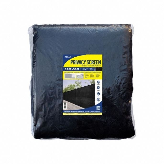 Privacy Screen: Black, High-Density Polyethylene, 5.8 ft Overall Ht, 50 ft Overall Lg