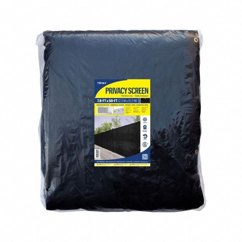 Privacy Screen: Black, High-Density Polyethylene, 7.8 ft Overall Ht, 50 ft Overall Lg