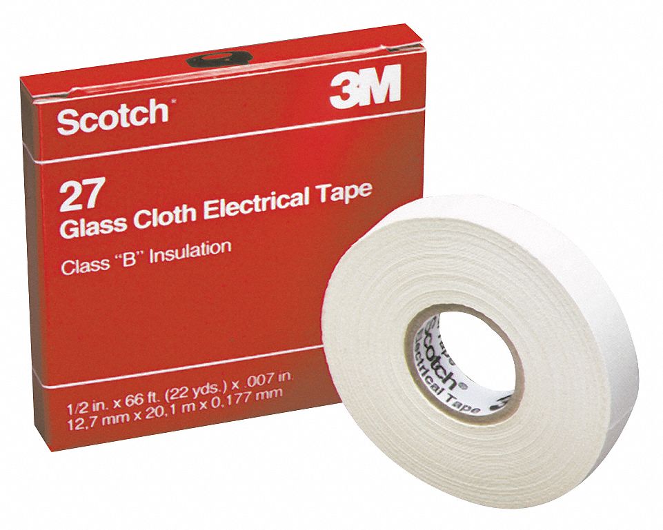 White Color Size 1/2 in X 66 ft 3M Scotch Cloth Electrical Tape Glass 27 