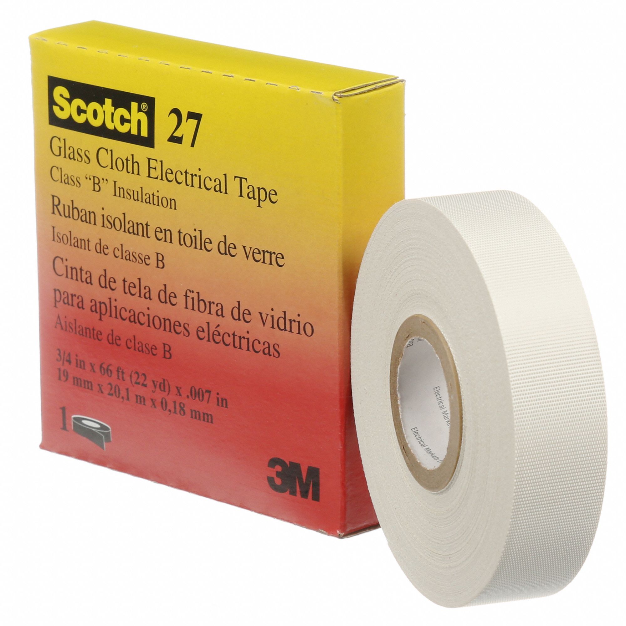 White Color Size 1/2 in X 66 ft 3M Scotch Cloth Electrical Tape Glass 27 