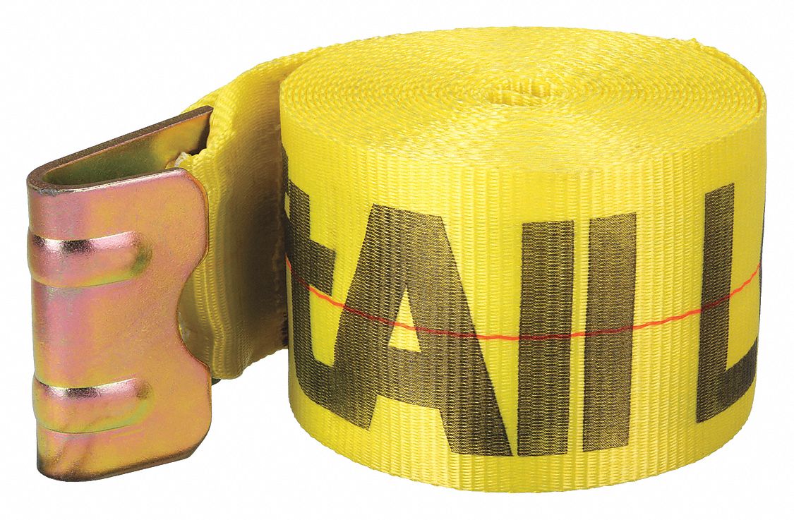 WINCH STRAP, FLAT-HOOK, GEN PURPOSE WEBBING, 4 IN OVERALL W, 5,000 LB WORKING LOAD LIMIT, YELLOW