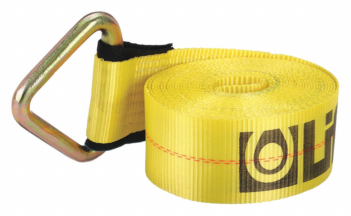 WINCH STRAP, D-RING, GEN PURPOSE WEBBING, 4 IN OVERALL W, 5,000 LB WORKING LOAD LIMIT, YELLOW