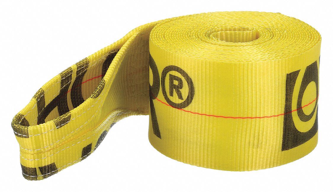 WINCH STRAP, SEWN-EYE, GEN PURPOSE WEBBING, 4 IN OVERALL W, 5,000 LB WORKING LOAD LIMIT, YELLOW