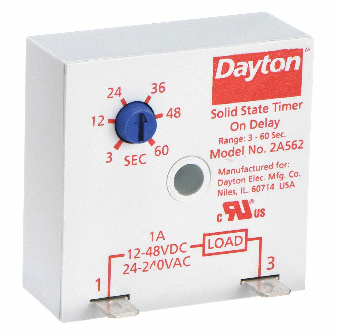 SINGLE FUNCTION ENCAPSULATED TIMING RELAY, SURFACE RELAY MOUNTING, 12 TO 48V DC/24 TO 240V AC