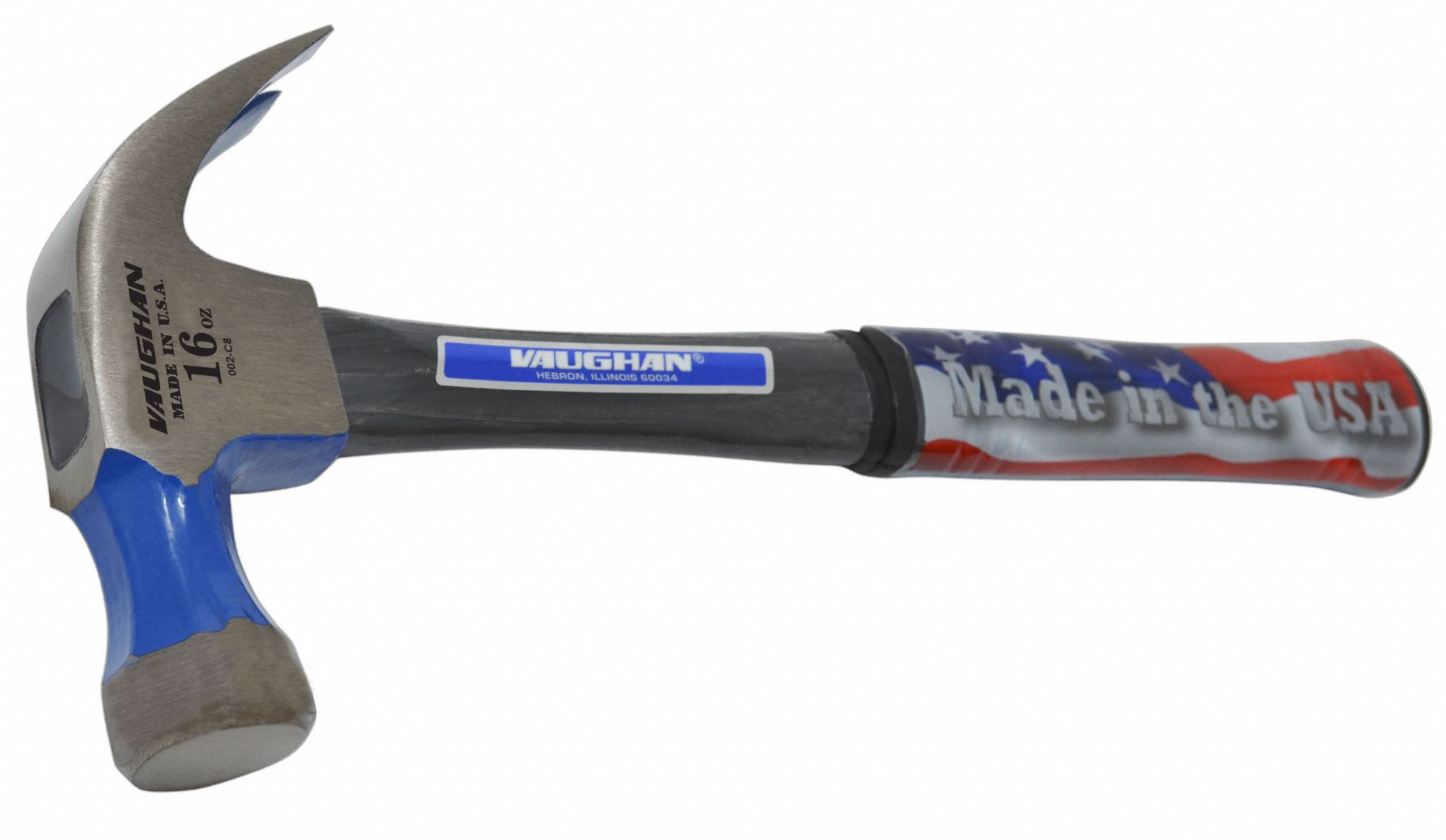 VAUGHAN Curved Claw Hammer Steel, Plain Grip, Fiberglass Handle, 16 oz