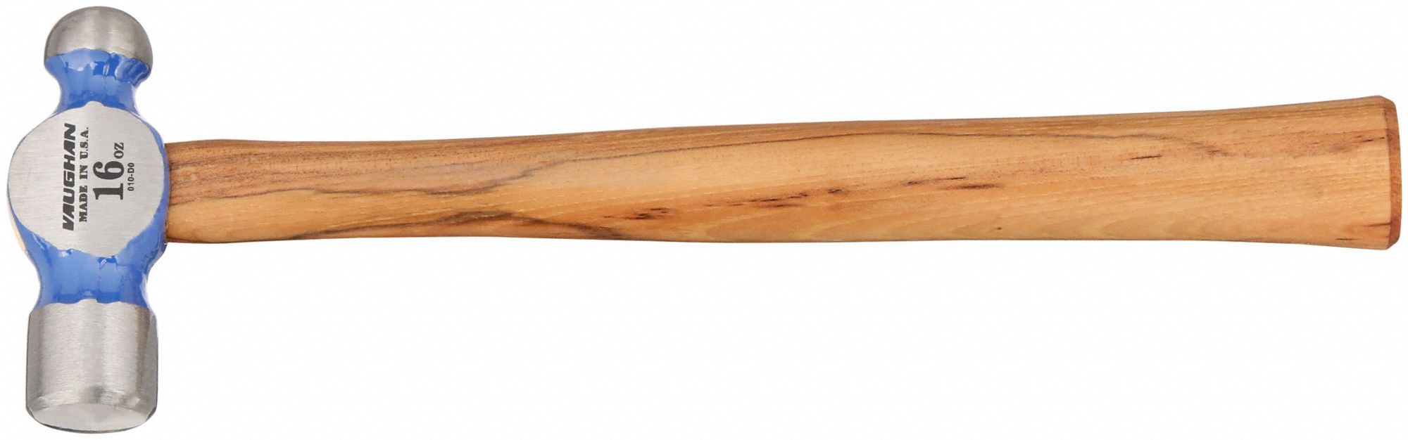 Ball Peen Hammer: Wood, Steel, 16 oz Head Wt, 1 1/4 in Face Dia, 14 in Overall Lg, Plain Grip