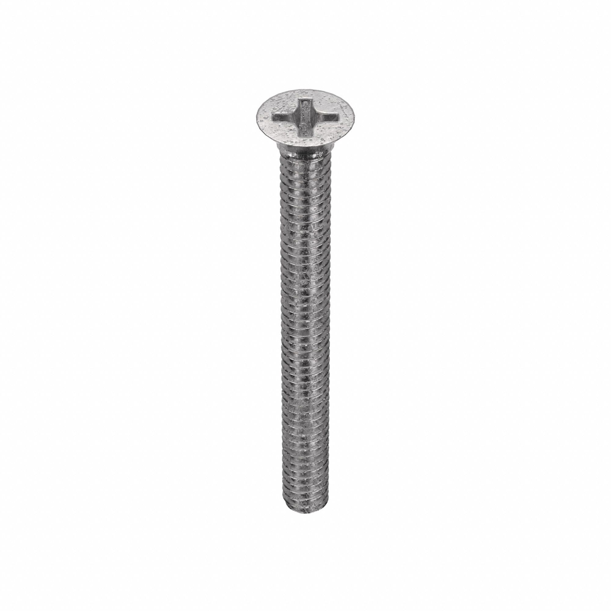 Machine Screw: #2-56 Thread Size, 7/8 in Lg, 18-8, Stainless Steel, Plain, Flat, Phillips, 100 PK