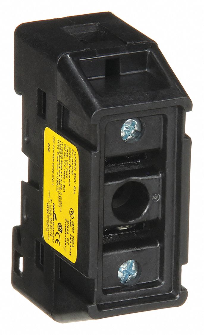 FUSE BLOCK, 1 POLE, 31 TO 60 A, 600V AC/DC, BOX LUG, NONINDICATING