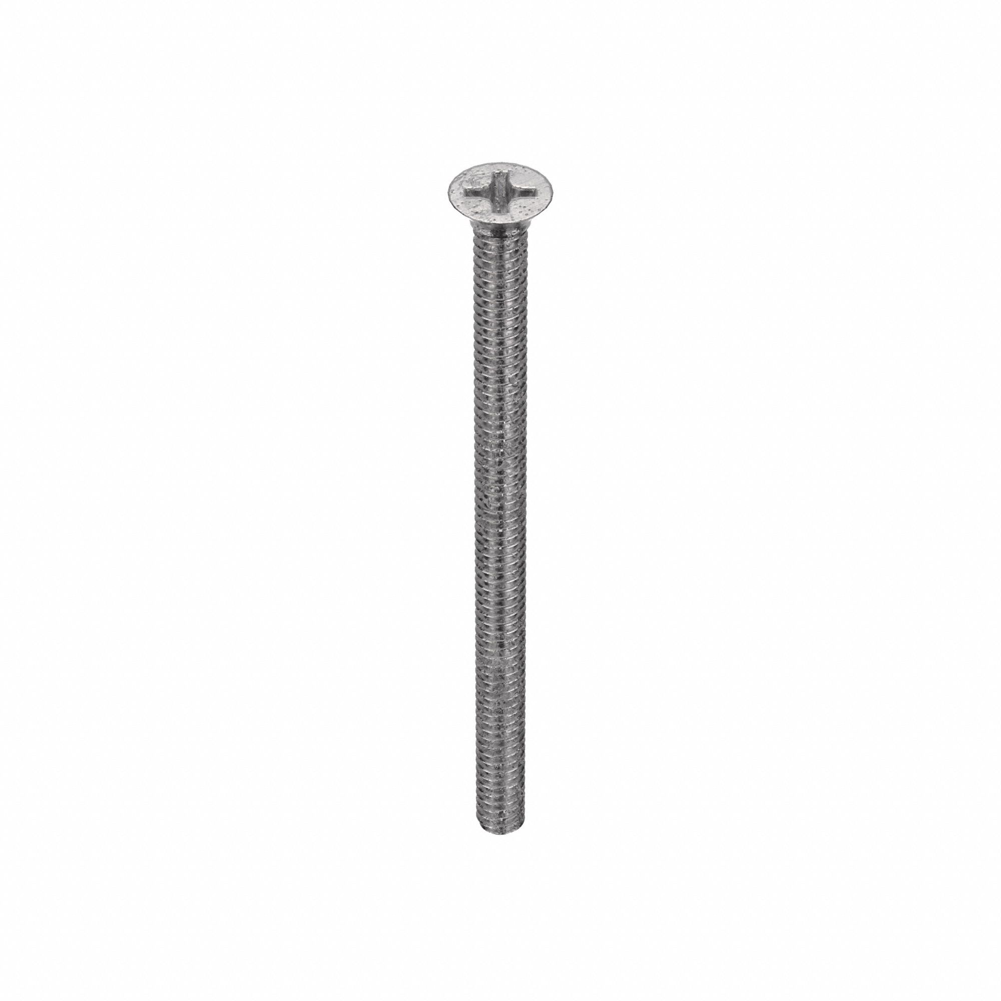 Machine Screw: #10-24 Thread Size, 3 in Lg, 18-8, Stainless Steel, Plain, Flat, Phillips, 50 PK