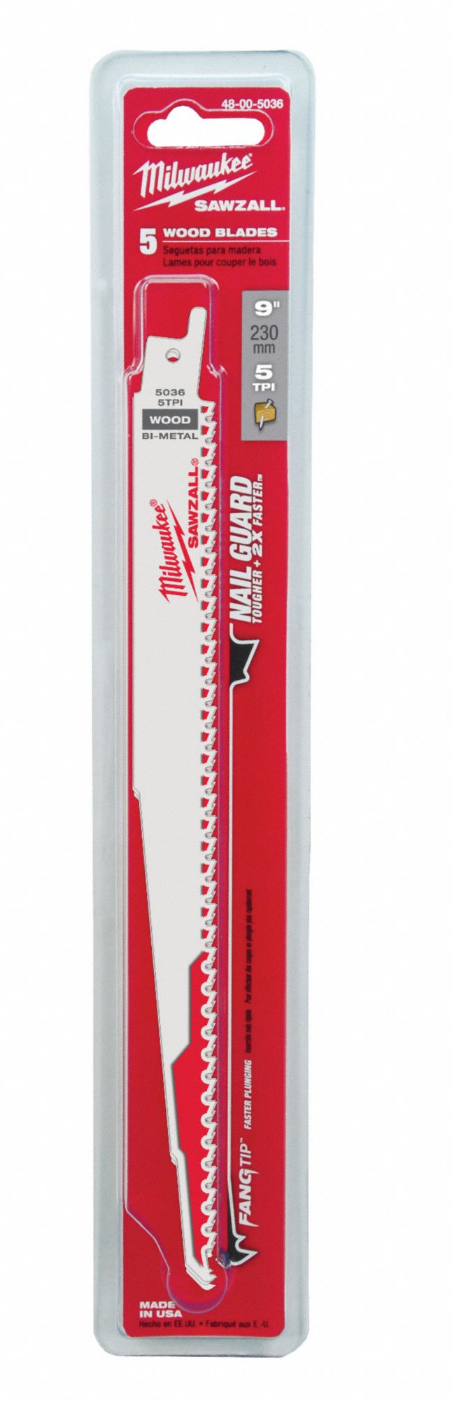 MILWAUKEE 9 in, Reciprocating Saw Blade, NailEmbedded Wood Materials