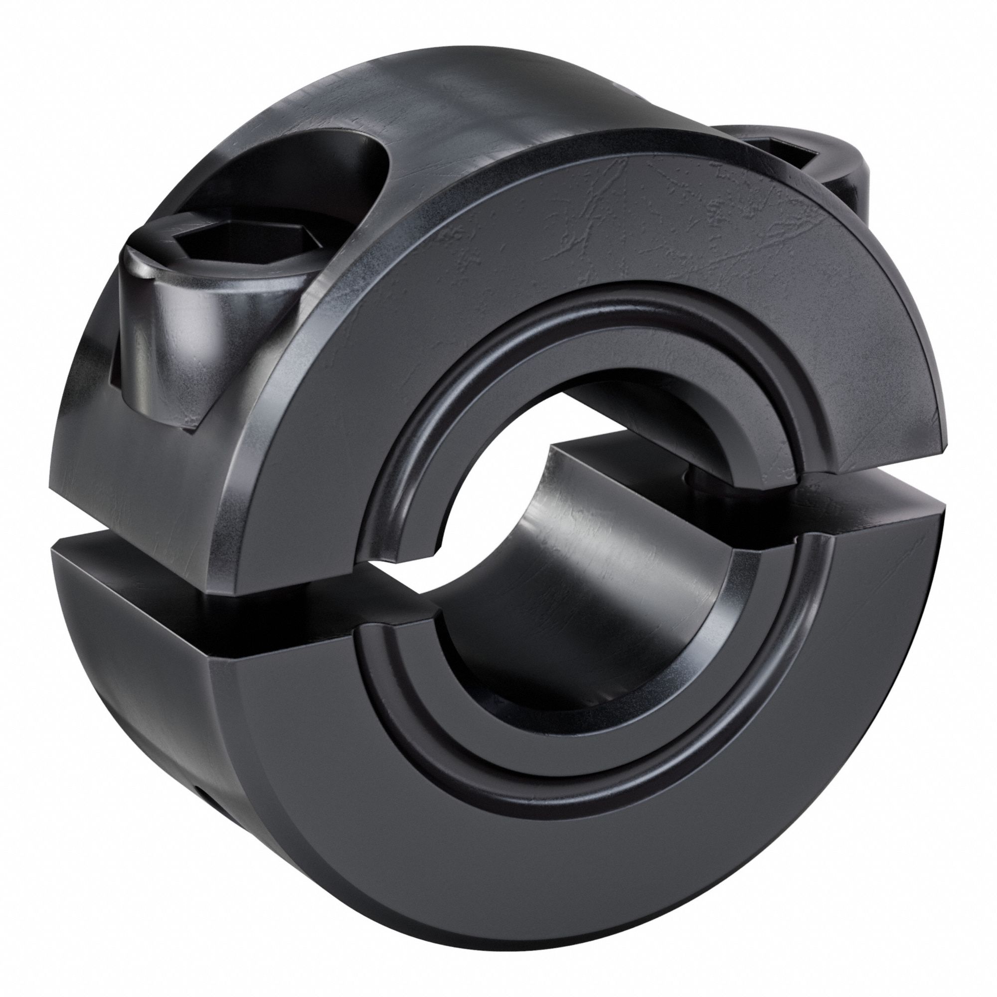 Shaft Collar: 2-Piece, Inch, Round, Clamp On, 1/4 in Bore Dia, Carbon Steel