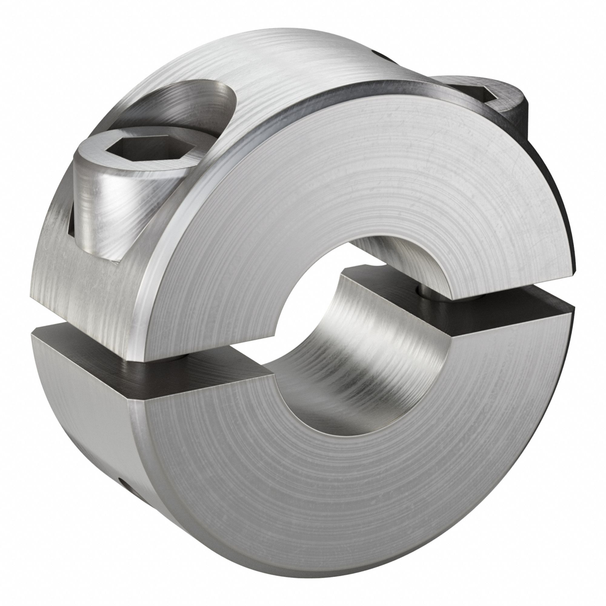 Shaft Collar: 2-Piece, Inch, Round, Clamp On, 1/4 in Bore Dia, Stainless Steel