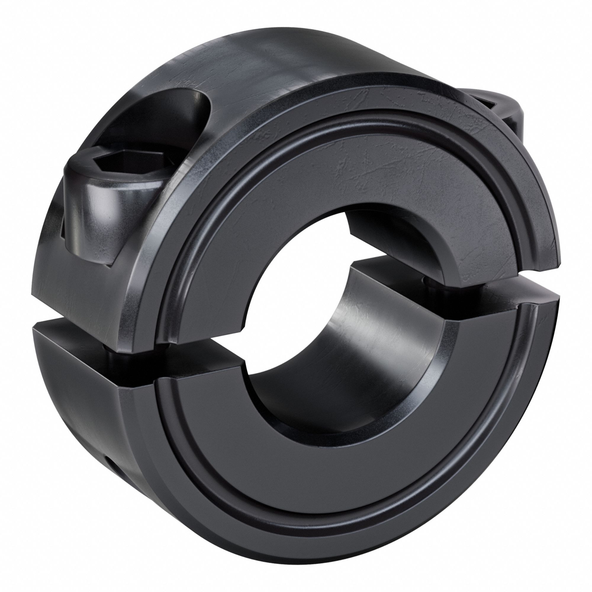 Shaft Collar: 2-Piece, Inch, Round, Clamp On, 5/16 in Bore Dia, Carbon Steel