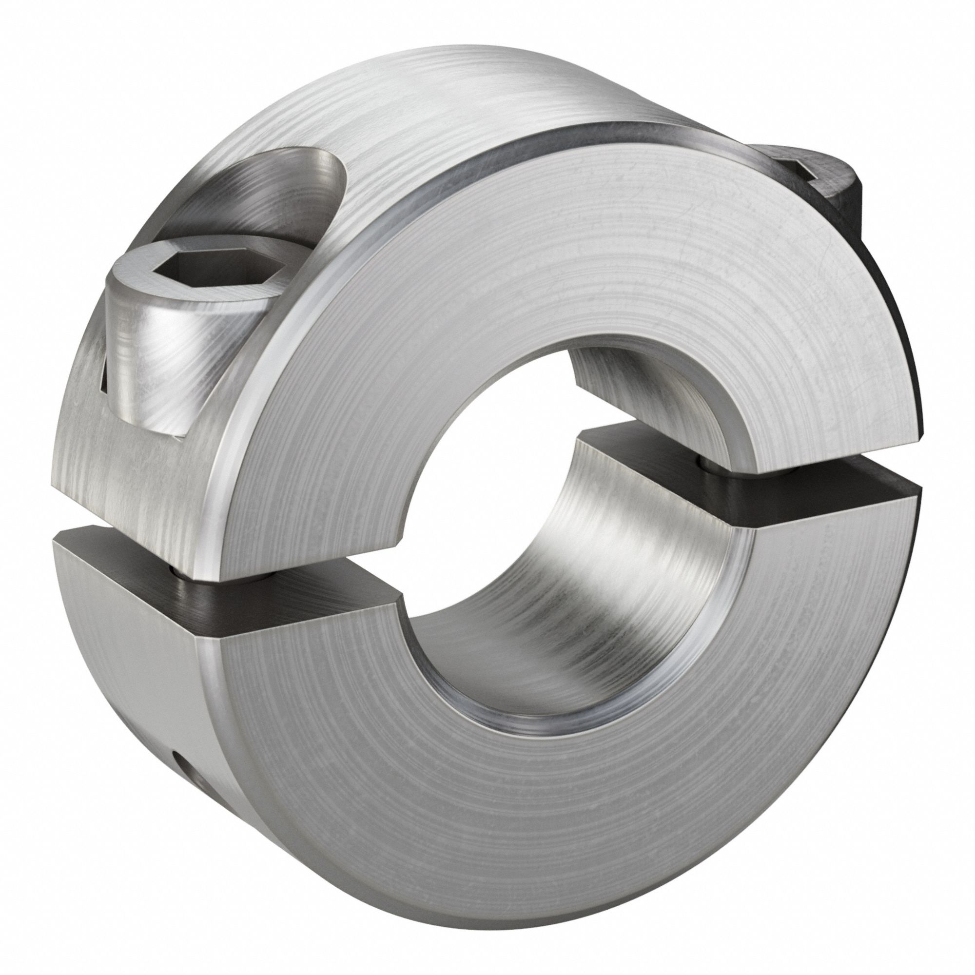 Shaft Collar: 2-Piece, Inch, Round, Clamp On, 5/16 in Bore Dia, Stainless Steel