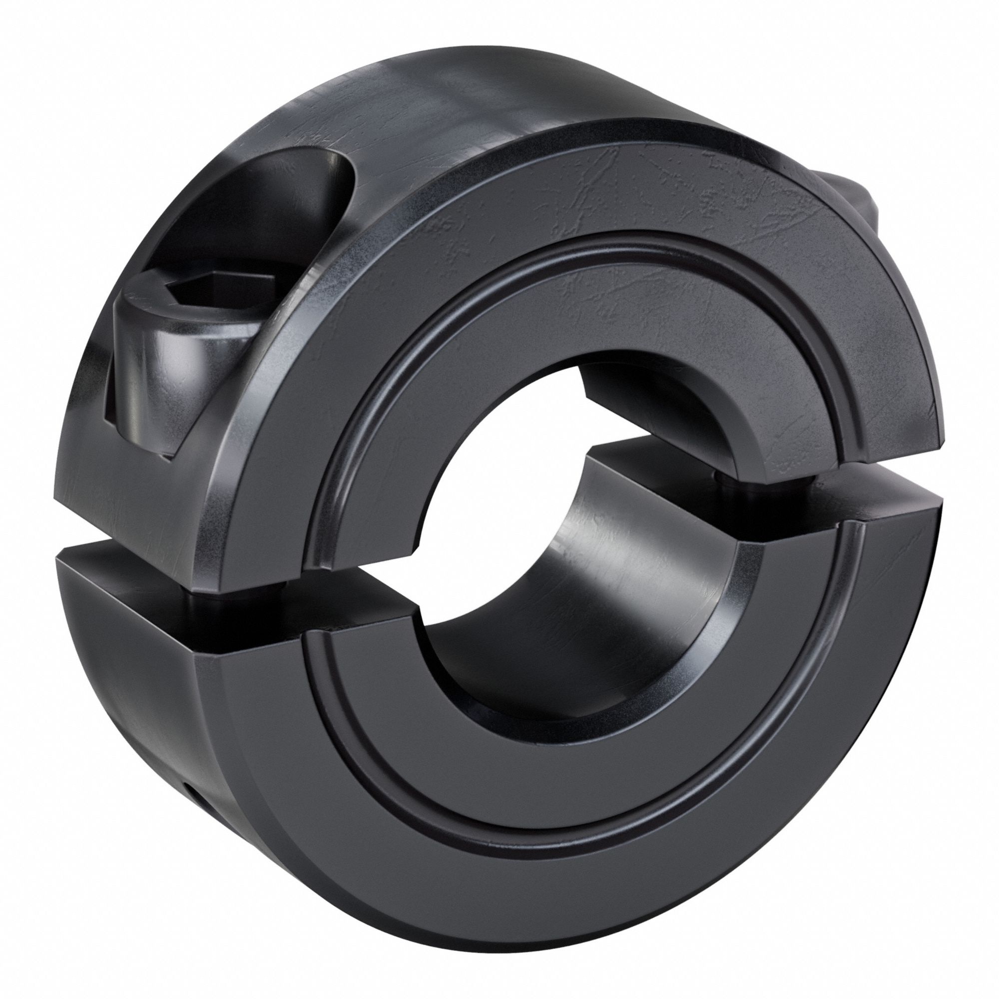 Shaft Collar: 2-Piece, Inch, Round, Clamp On, 3/8 in Bore Dia, Carbon Steel