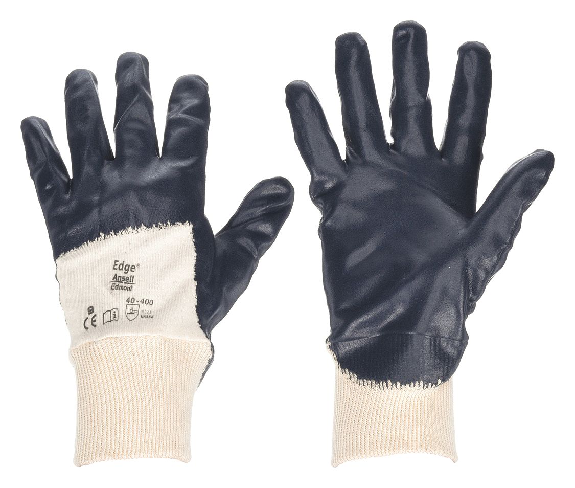 Coated Gloves, 3/4 Dip, Wh/Blue, 10, PR