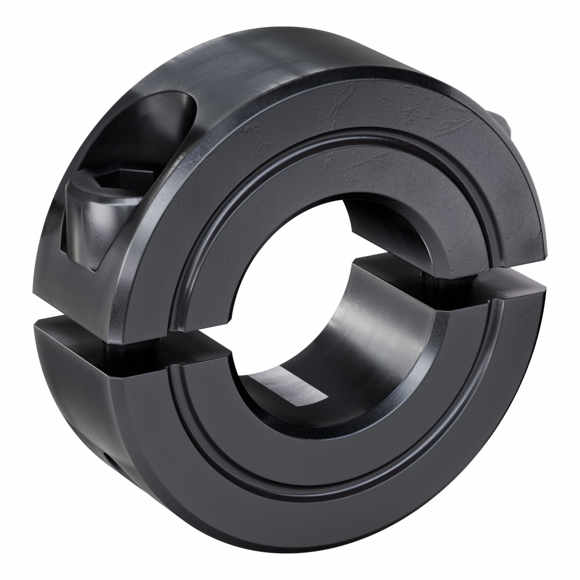Shaft Collar: 2-Piece, Inch, Round, Clamp On, 7/16 in Bore Dia, Carbon Steel