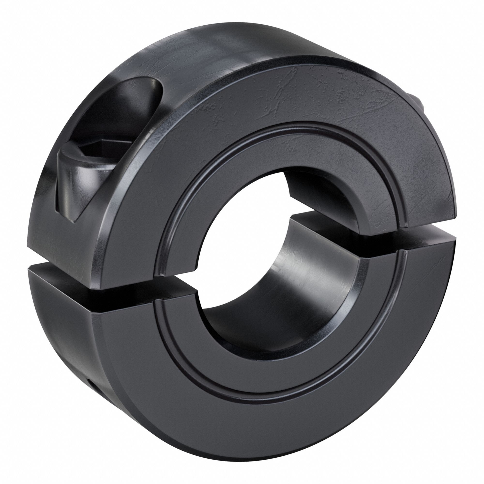 Shaft Collar: 2-Piece, Inch, Round, Clamp On, 1/2 in Bore Dia, Carbon Steel