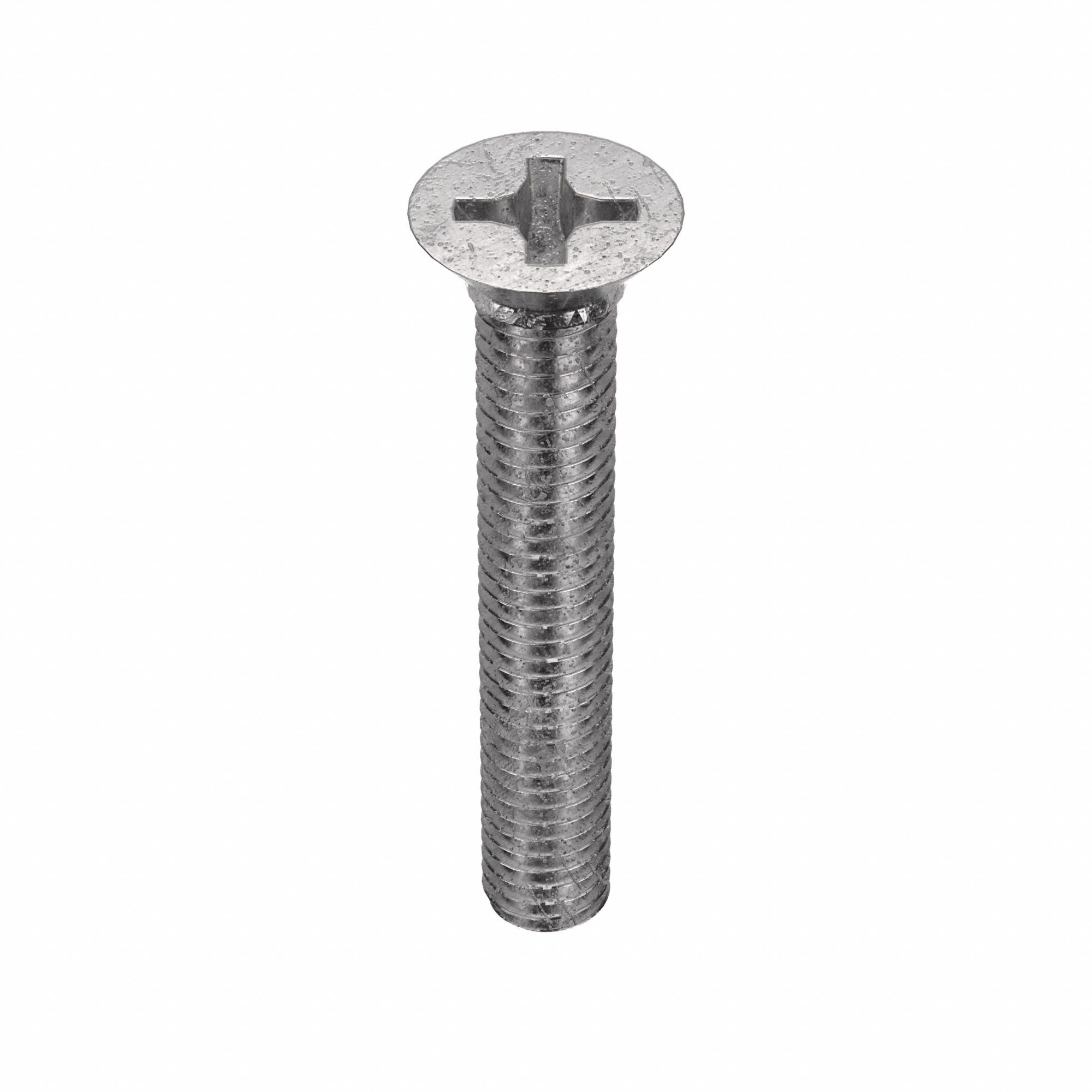 Machine Screw: #10-32 Thread Size, 1 1/4 in Lg, Stainless Steel, Plain, Flat, Phillips, 100 PK