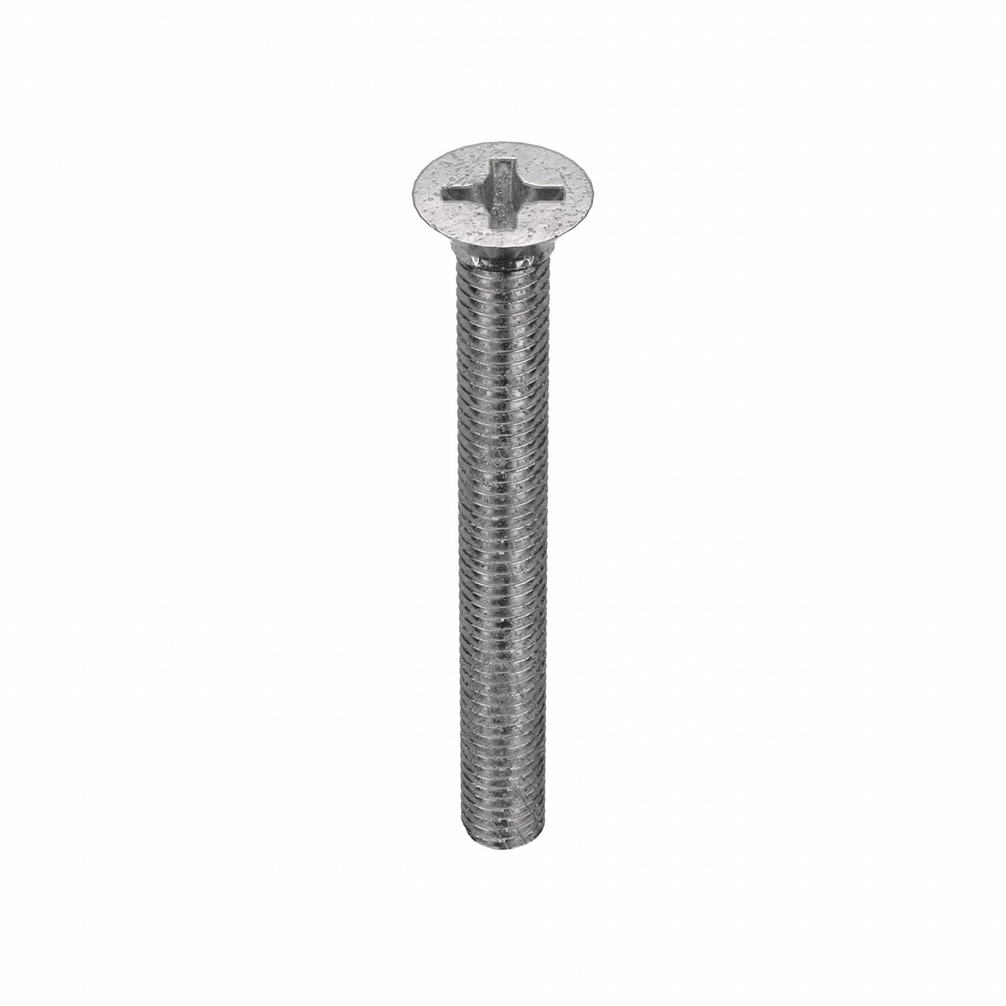 Machine Screw: #10-32 Thread Size, 1 3/4 in Lg, Stainless Steel, Plain, Flat, Phillips, 100 PK
