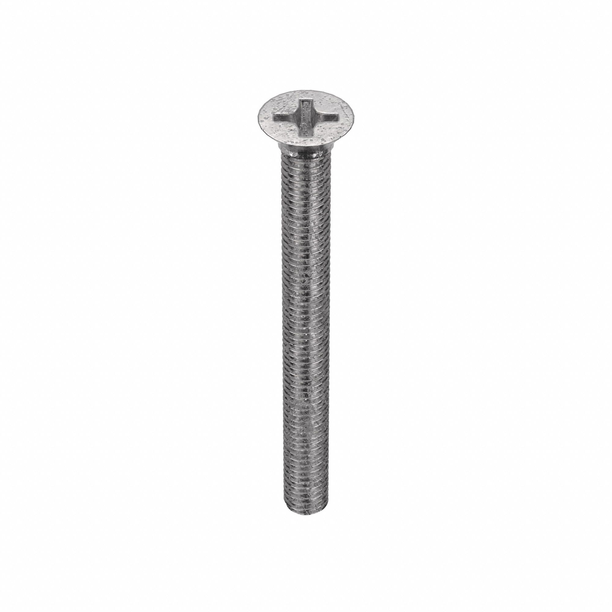 Machine Screw: #10-32 Thread Size, 2 in Lg, Stainless Steel, Plain, Flat, Phillips, 100 PK