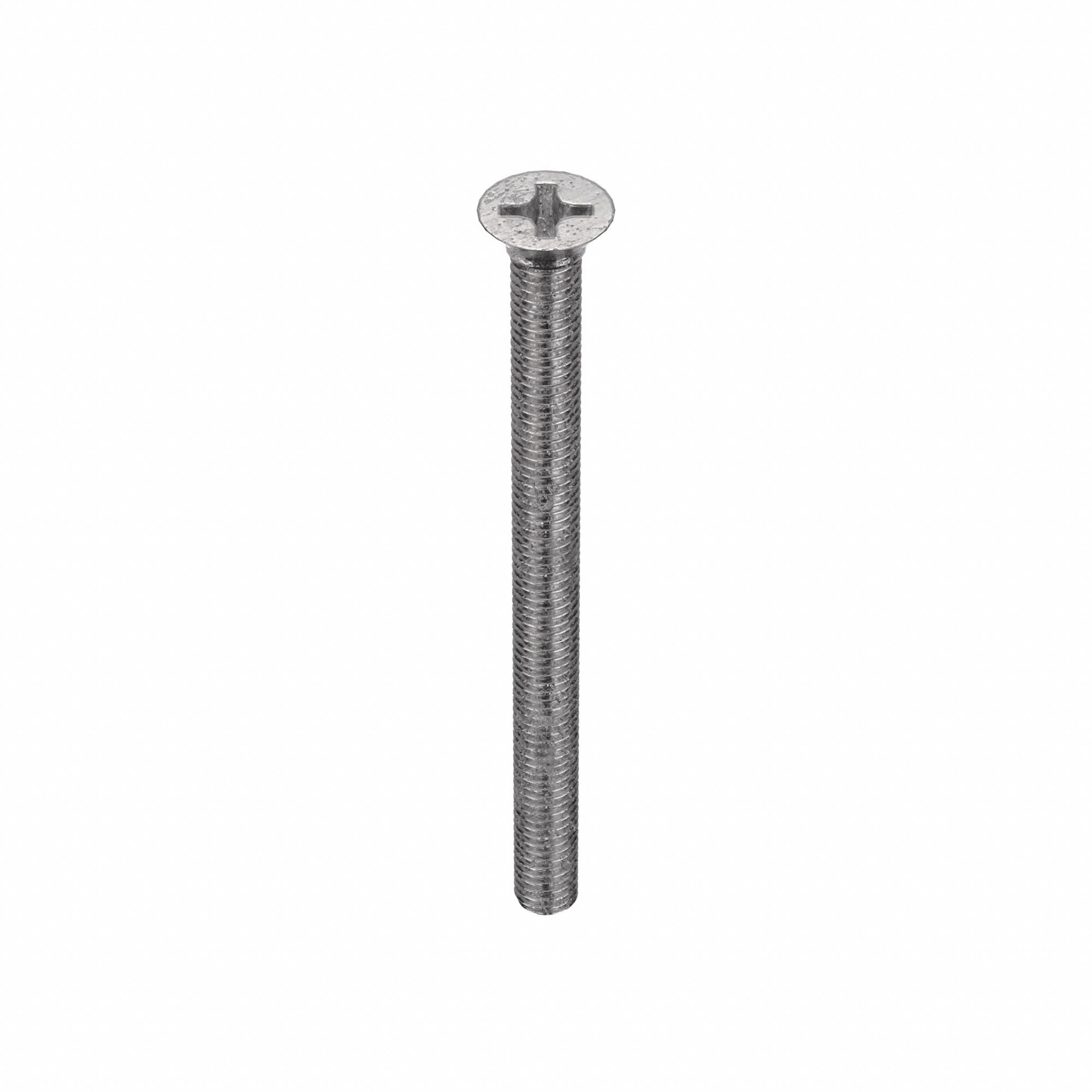 Machine Screw: #10-32 Thread Size, 2 1/2 in Lg, Stainless Steel, Plain, Flat, Phillips, 100 PK
