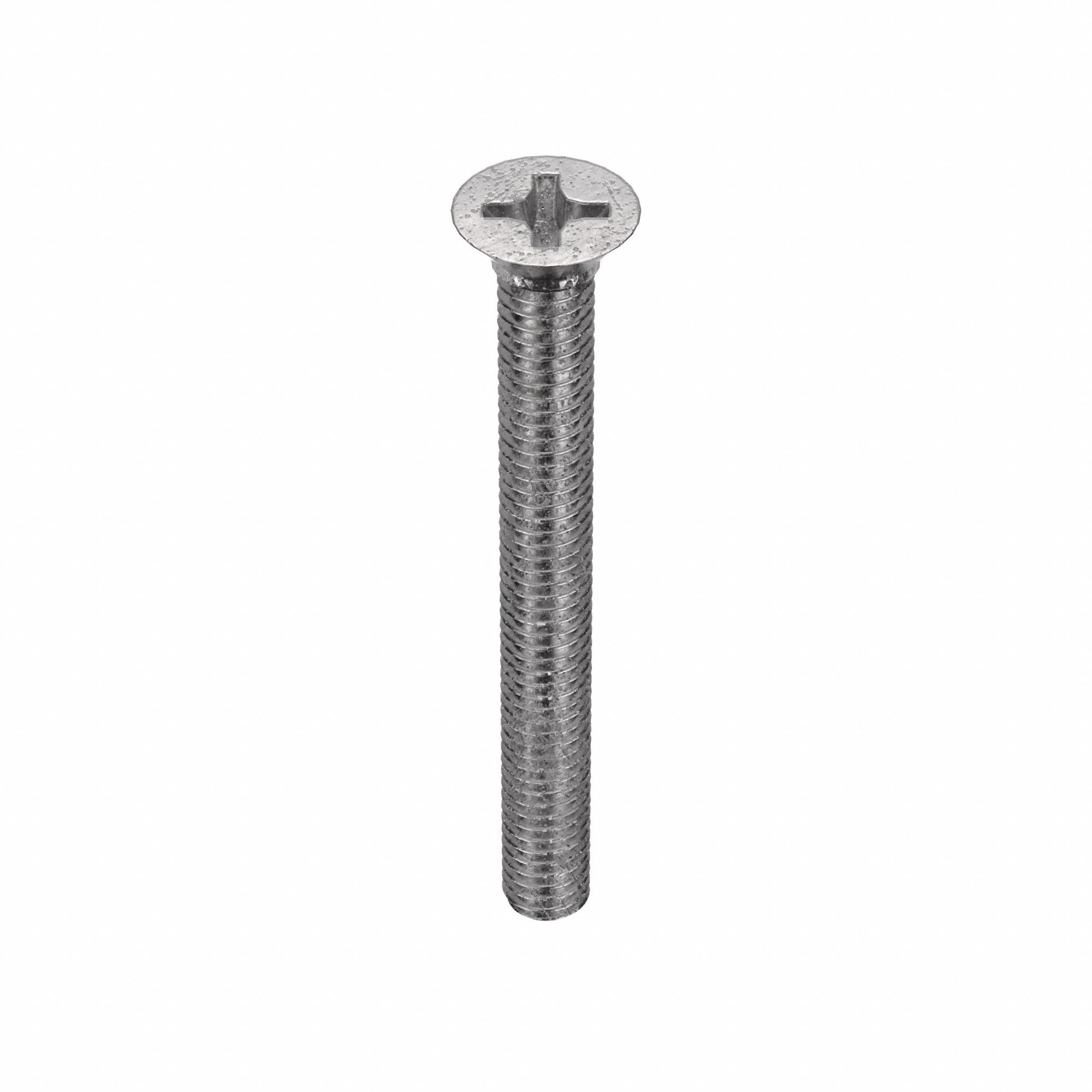 Machine Screw: 5/16"-18 Thread Size, 3 in Lg, 18-8, Stainless Steel, Plain, Flat, Phillips, 10 PK