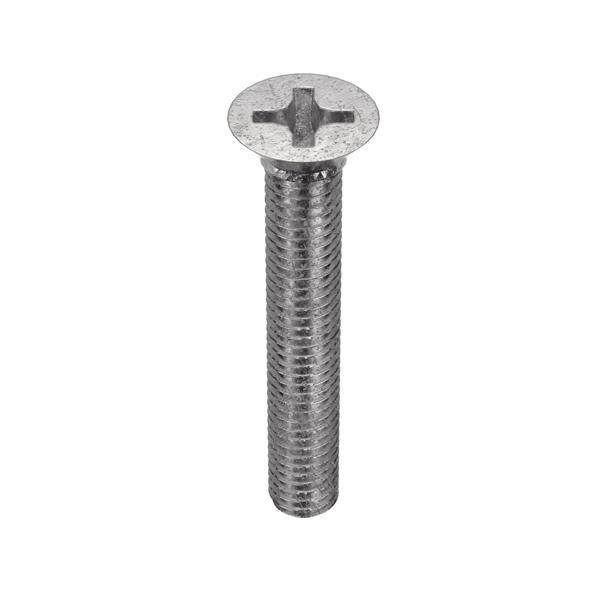 MACHINE SCREW, ⅜"-16 THREAD, 2½ IN L, 18-8 SS, PLAIN FINISH, FLAT, PHILLIPS, 10 PK