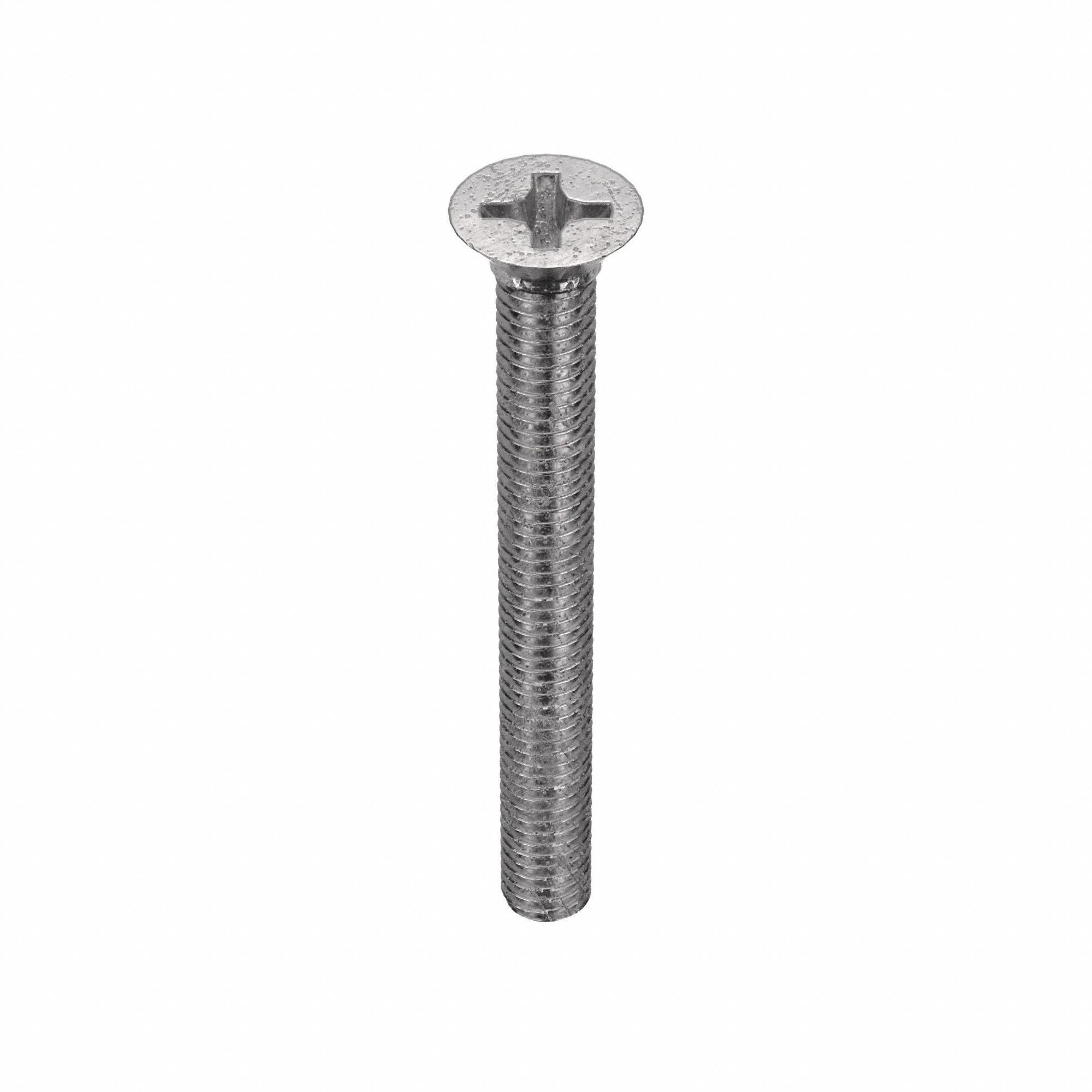 Machine Screw: 3/8"-16 Thread Size, 3 1/2 in Lg, 18-8, Stainless Steel, Plain, Flat, Phillips, 10 PK