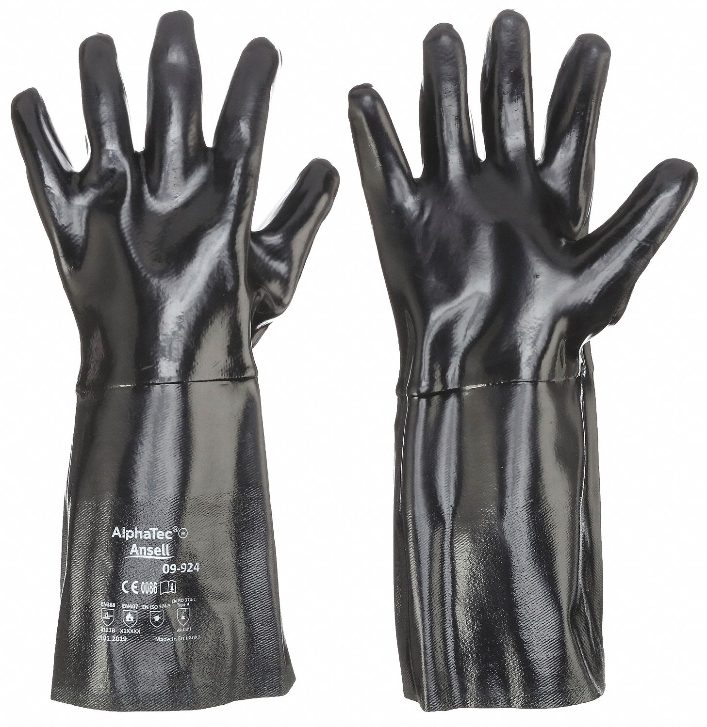 CHEMICAL RESISTANT GLOVES, 80 MIL, 14 IN LENGTH, BLACK, ALPHATEC 09-924