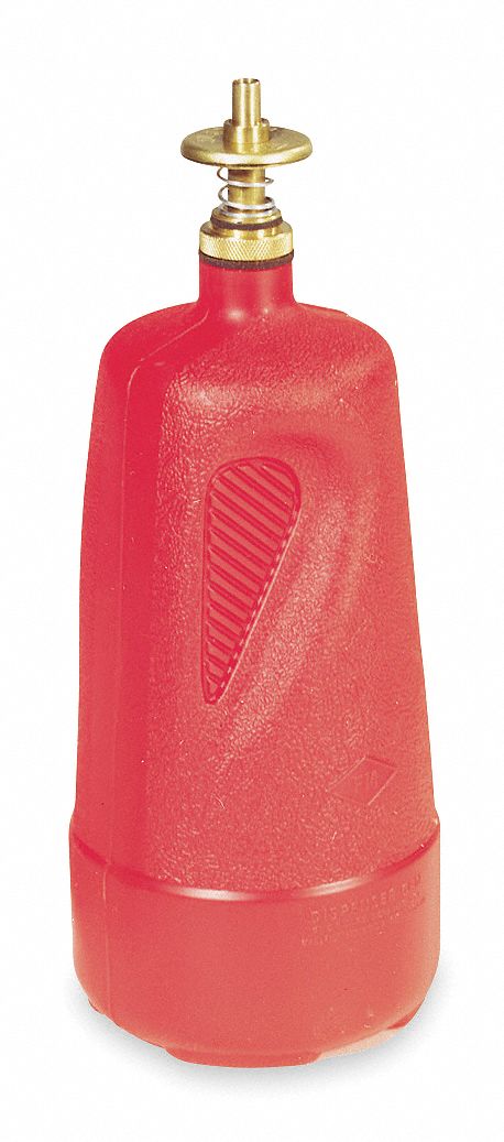 DISPENSING BOTTLE, 1 QT., RED, POLYETHYLENE, 10½ IN HEIGHT, 4 IN OUTSIDE DIAMETER