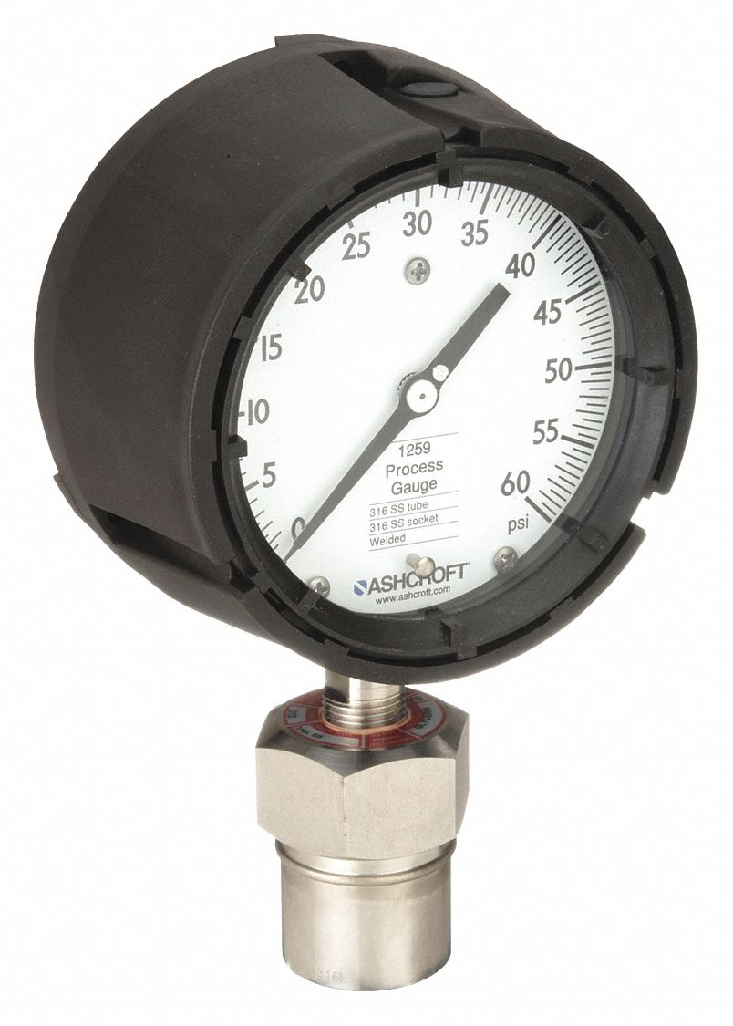 Pressure Gauge with Diaphragm Seal: 0 psi to 60 psi, 1259/311-312, 4 1/2 in Dial, Glycerin