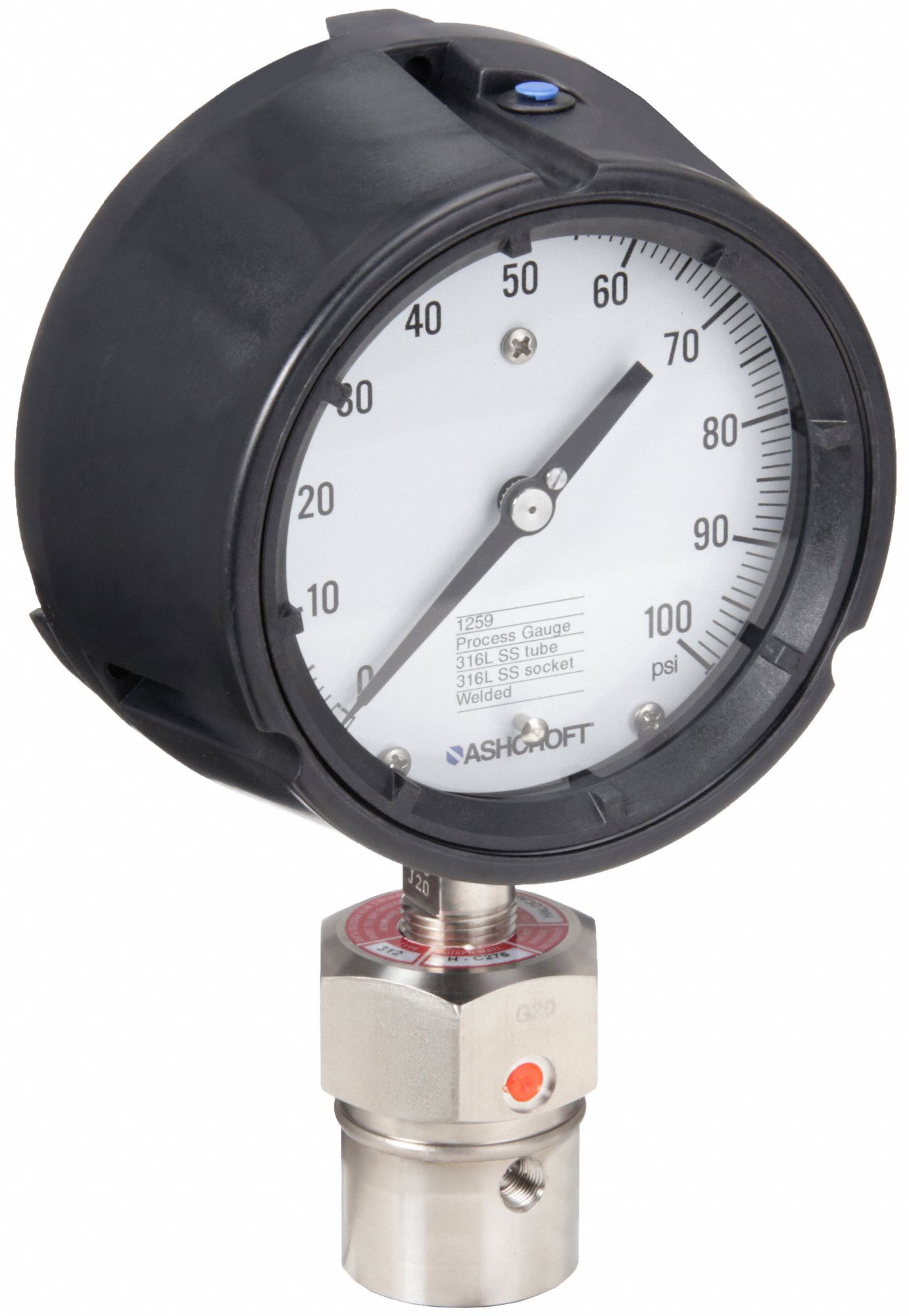 PRESSURE GAUGE,0 TO 100 PSI,4-1/2IN