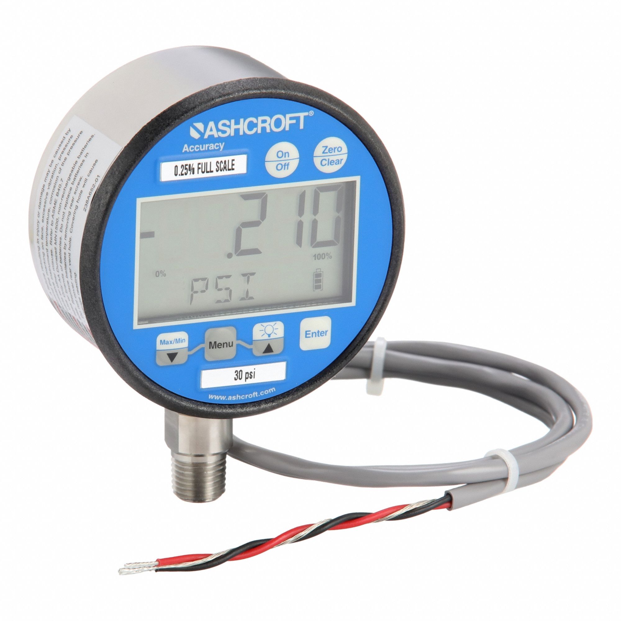 DIGITAL VACUUM GAUGE WITH TRANSMITTER, 0 TO 30 PSI, 4 TO 20MA DC, 3 IN DIAL SIZE, 2174