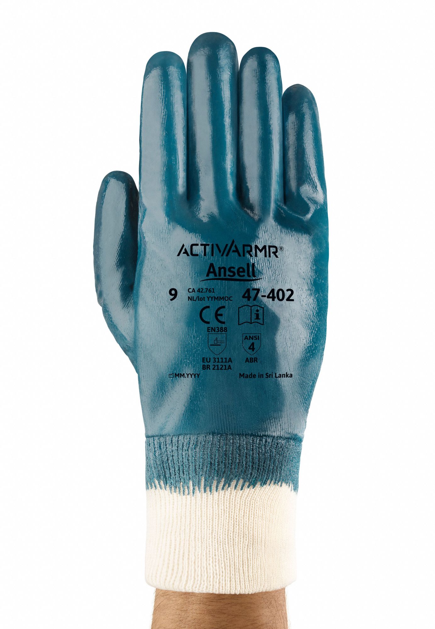 Coated Gloves, Full, Wh/Blue, 10, 11-1/4", PR