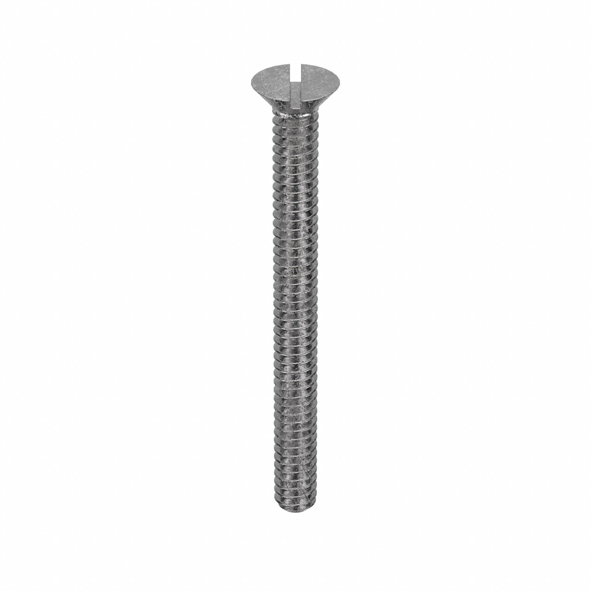 Machine Screw: #6-32 Thread Size, 1 1/2 in Lg, 18-8, Stainless Steel, Plain, Flat, Slotted, 100 PK