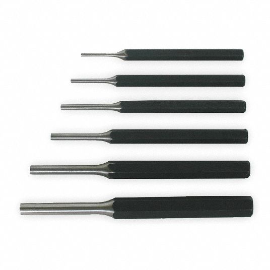 Westward 2aja7 Pin Punch Set,3/32 to 5/16 In,6 PC