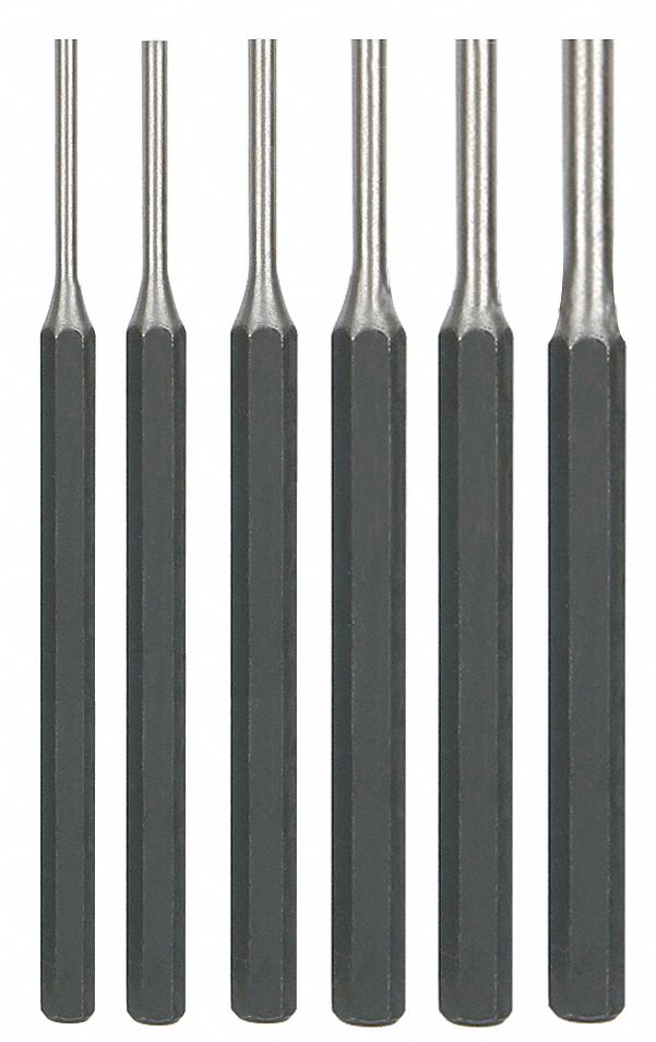 WESTWARD Drive Pin Punch Set 1/8 in_5/32 in_3/16 in_7/32 in_1/4 in_5