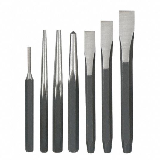 WESTWARD Punch and Chisel Set 7 Pieces, Center Punch/Flat Chisel/Pin