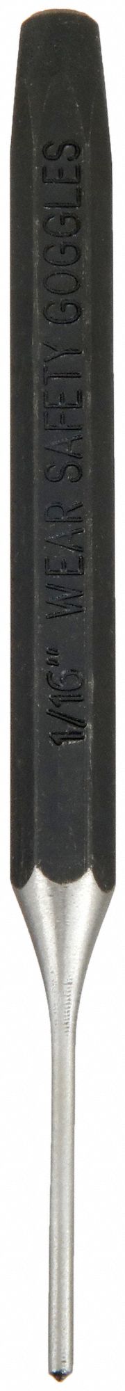 ROLL PIN PUNCH, ⅛ IN TIP DIA, 5/16 IN SHANK W, 2¼ IN TAPER L, 4¾ IN OVERALL L, HEXAGON