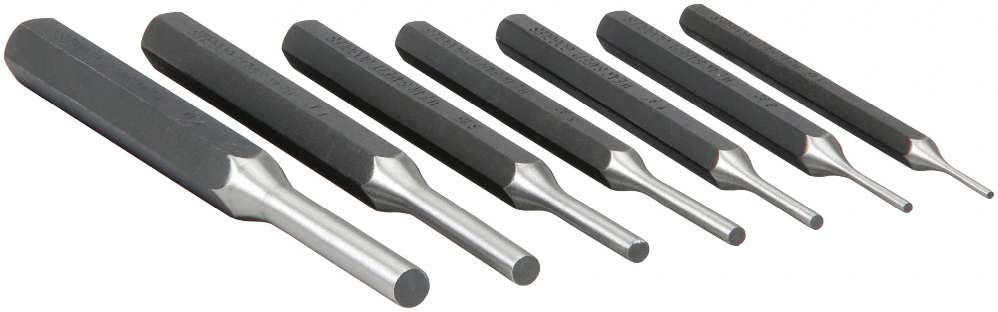 DRIVE PIN PUNCH SET, 1/16 IN/3/32 IN/⅛ IN/5/32 IN/3/16 IN/¼ IN/5/16 IN TIP DIA, 7 PIECES, STEEL