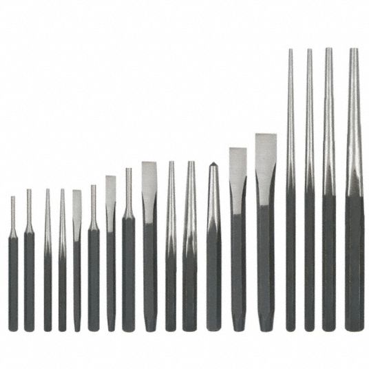 18 Pieces, Flat Chisel, Punch and Chisel Set - 2AJL7|2AJL7 - Grainger