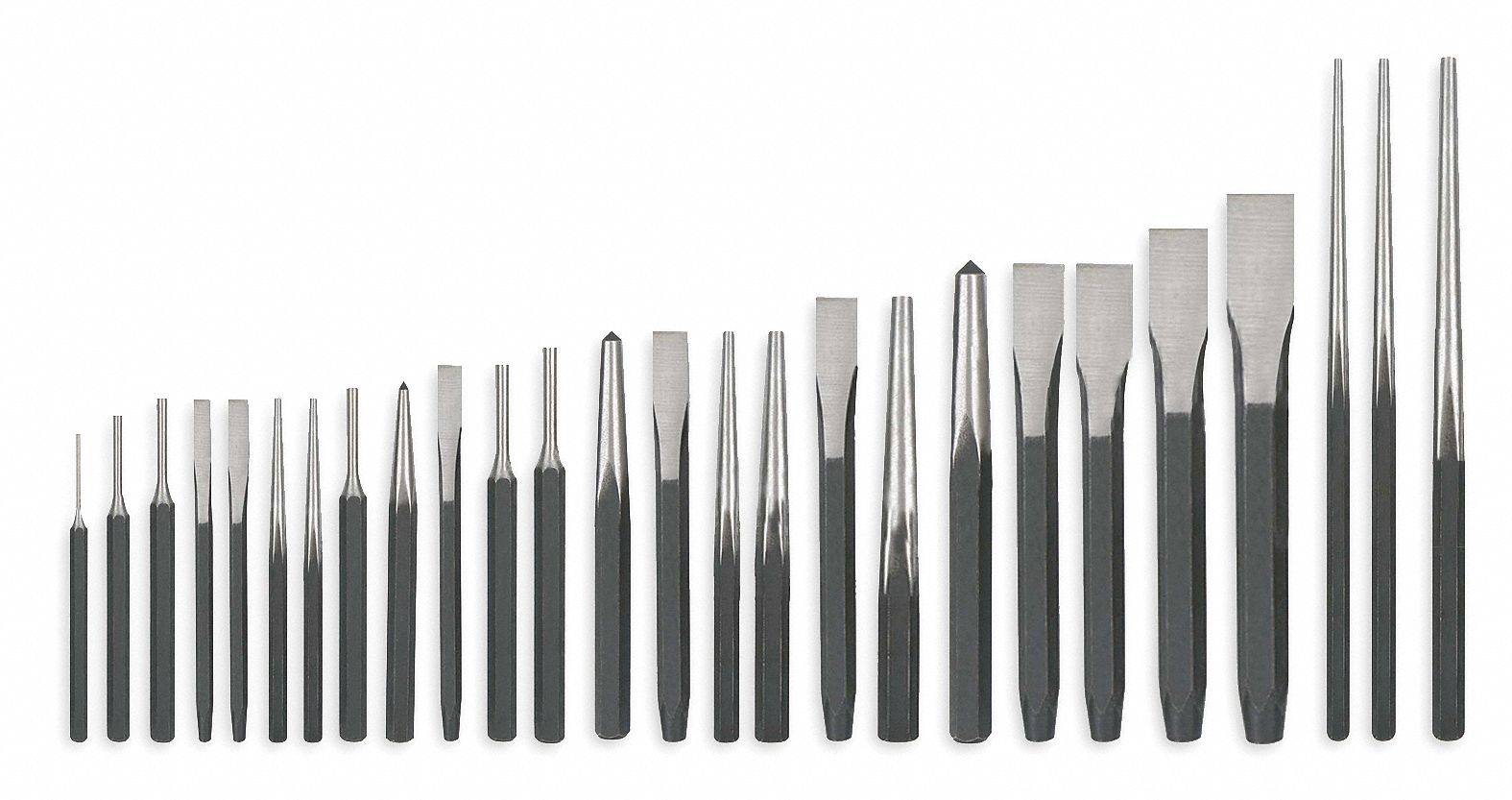 PUNCH AND CHISEL SET, 26 PIECES, COLD CHISEL, POUCH, 2AJL8
