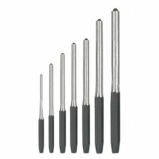 WESTWARD Roll Pin Punch Set 1/16 in_3/32 in_1/8 in_5/32 in_3/16 in_1/4 in_5/16 in Tip Size, 7