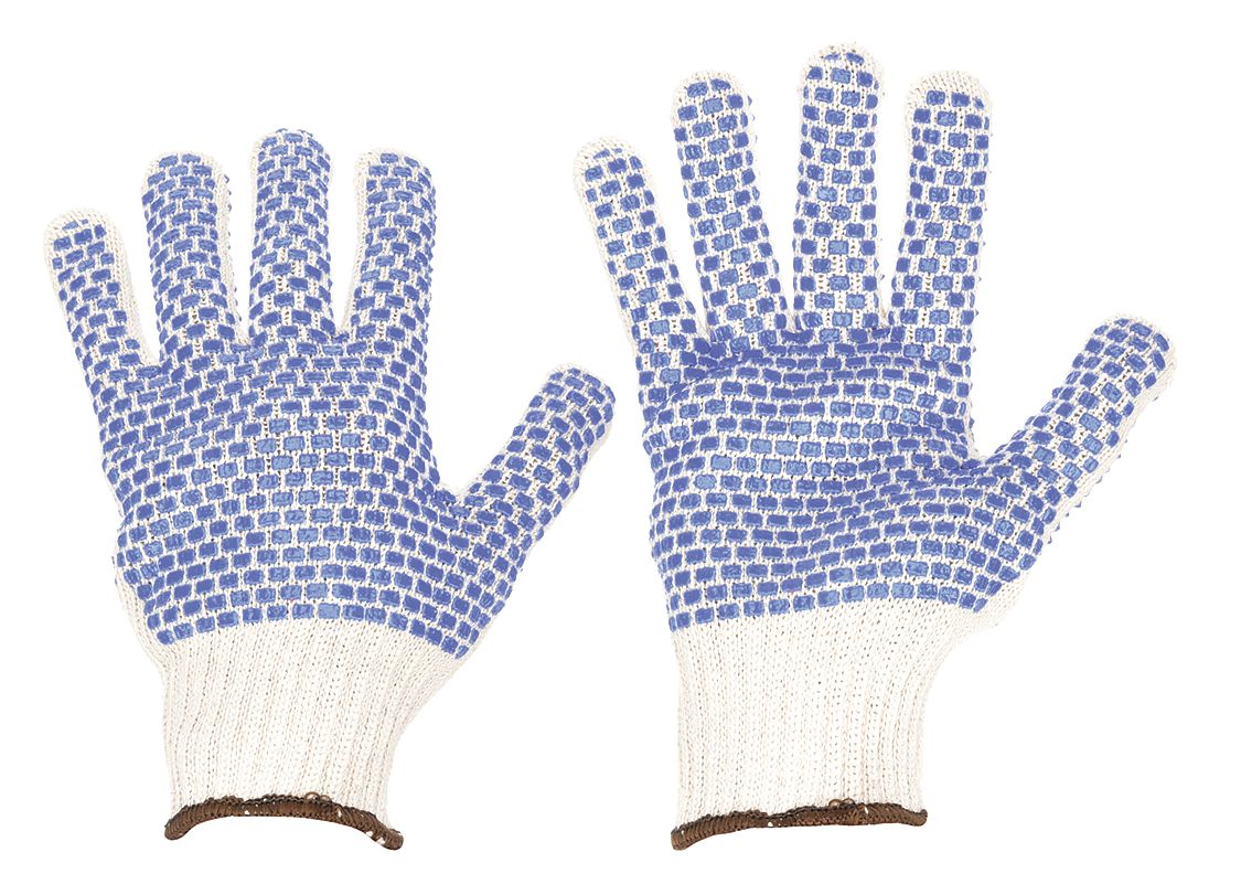 KNIT GLOVES, L (9), DOTTED, PVC, PALM, DOTTED, COTTON, 7 GA, FULL FINGER, WHITE