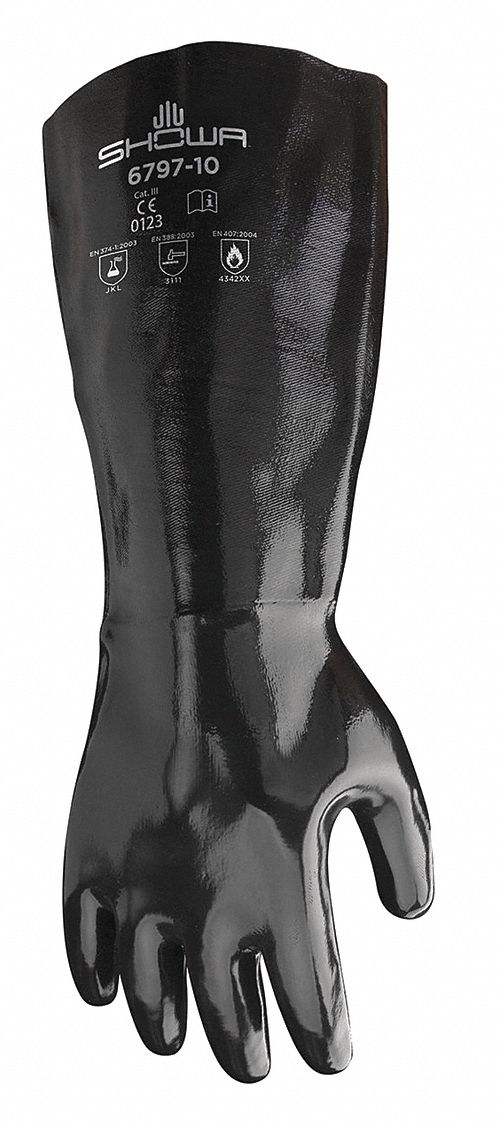 CHEMICAL RESISTANT GLOVES, 96.85 MIL, 18 IN LENGTH, SMOOTH, L, BLACK